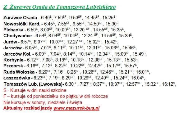Aktualny rozkład jazdy WOŚ z Tomaszowa Lubelskiego - sprawdź teraz